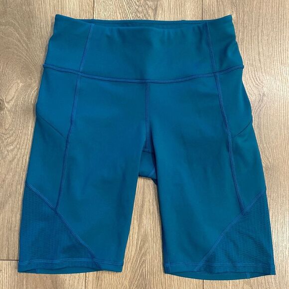 Athleta Contender‎ 9" Dark Teal High Rise Blue Biker Shorts Size XS - Picture 1 of 15